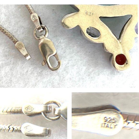 Sterling Silver 925 Chalcedony Amethyst Garnet Iolite Pendant Necklace 20" Chain - Picture 9 of 16